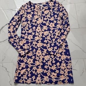 Diane Von Furstenberg Navy and Peach Floral Long Sleeve size 8